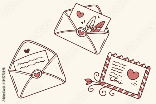 mini love letter illustrations with tiny envelopes