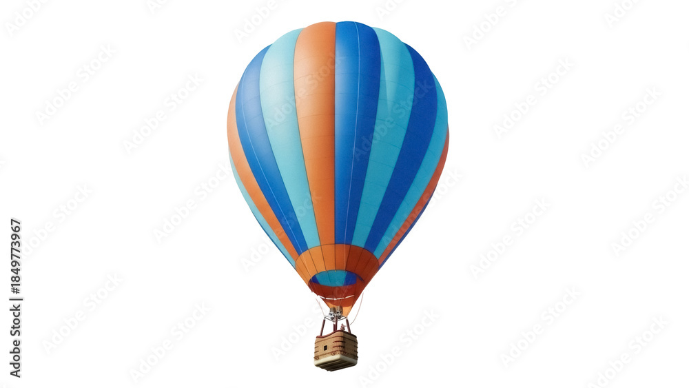 Obraz premium Isolated hot air balloon against clear sky. Colorful balloon for travel and adventure