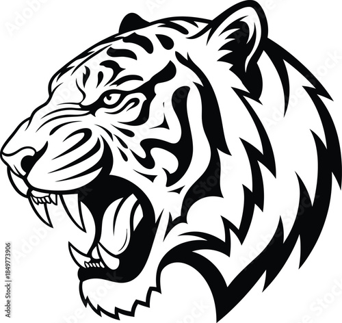 Stylized Tiger Head Silhouette Tattoo Design Illustration