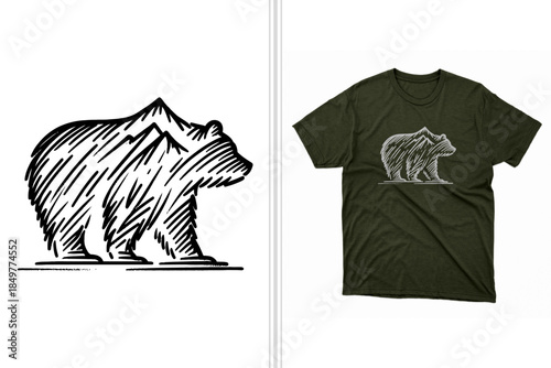 mountainous bear sketch t shirt design vector template