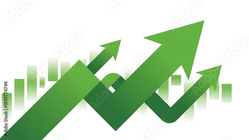 Green Arrows and Bars Graph Showing Growth and Success