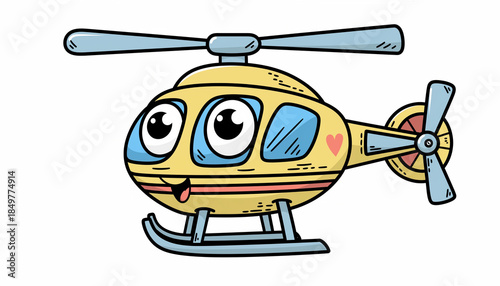 Cartoon Yellow Helicopter with Funny Face.