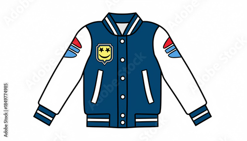 Blue and White Varsity Jacket with Patches.