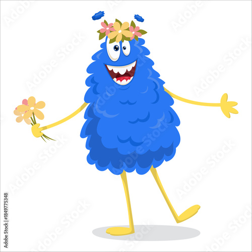 A cute vector monster holding flowers. Monster, vector, holiday, flowers, spring, renewal, fun, love
