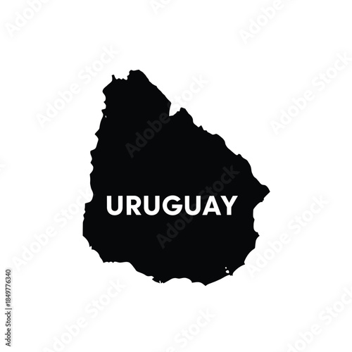 Map of Uruguay country, black silhouette with text on gray grid
