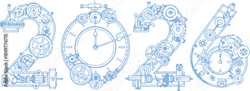 2026 New Year Clockwork Gear Mechanism Engineering Blueprint Technical Concept