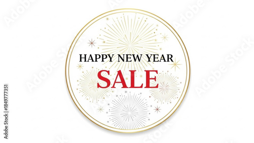 New Year Sale Banner: A festive banner announces a Happy New Year Sale, conveying excitement and seasonal promotions. A circular design with fireworks motifs creates a joyful mood.