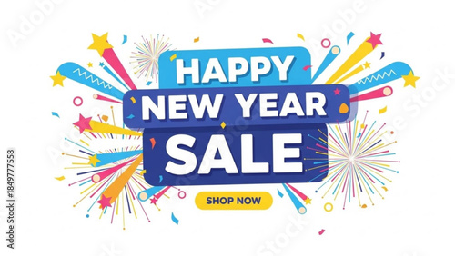 New Year Sale: A vibrant, eye-catching banner announces a festive sale event, brimming with energy, perfect for advertising
