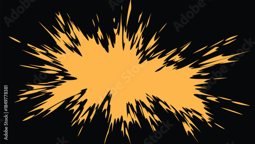 Jagged orange starburst explosion frame on black, vector splash background,Pop art comic boom burst with copy space in center,Dynamic energy explosion flash template for banner or poste