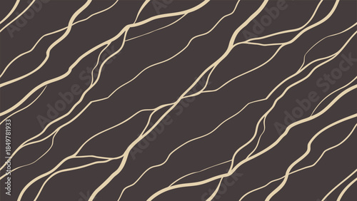 an abstract background showcasing a repeating pattern of flowing wavy golden lines against a dark brown muted backdrop