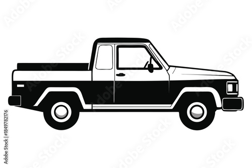 pickup truck silhouette line art vector illustration