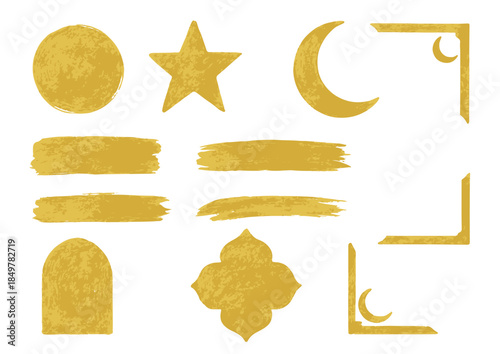 Golden Ramadan Social Media Highlight Elements Set with Moon Star and Islamic Arch Brush Strokes
