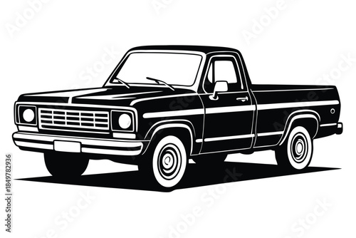 pickup truck silhouette line art vector illustration