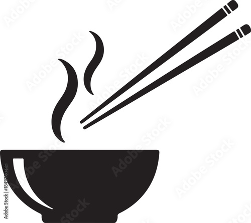 Steaming hot asian food bowl with chopsticks icon representing a delicious and traditional meal