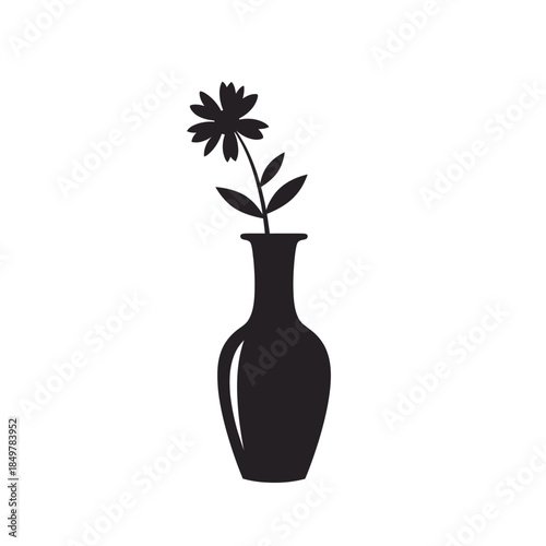 Minimalist silhouette of a flower in a classic shaped vase emphasizing simplicity and elegance in