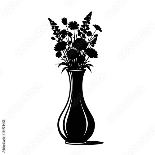 Elegant silhouette of a blooming flower arrangement in a decorative vase for aesthetic floral