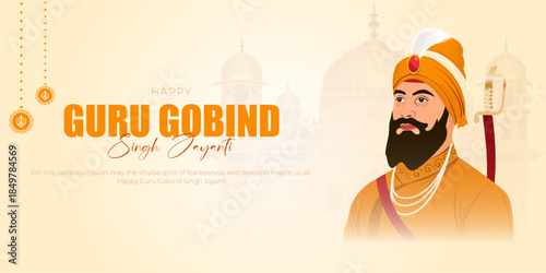 Happy Guru Gobind Singh Jayanti social media post and Greeting Card Vector Illustration