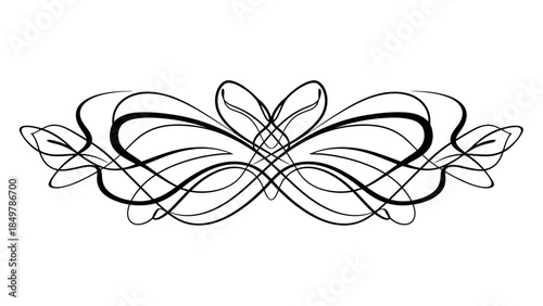 Black abstract swirling floral design element.