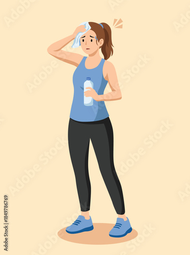woman sweaty after exercise illustration