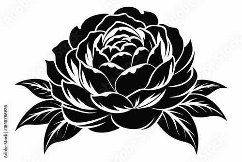 peony silhouette line art vector illustration