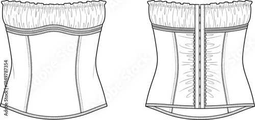 Women's Crisscross Wrap Crop Top Fashion Technical Drawing Template with Long Flared Bell Sleeves, Apparel Design Vector Illustration, Front View. (This image shows two sleeve variations.)