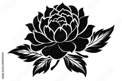 peony silhouette line art vector illustration