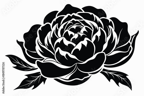 peony silhouette line art vector illustration