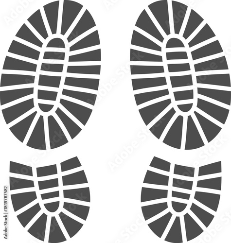 Pair of human shoe footprints leaving trail concept