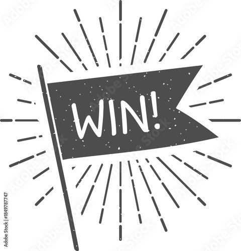 Textured flag with win message achieving success concept