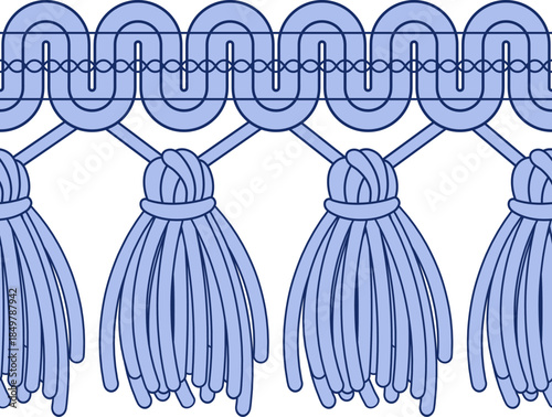 Blue decorative border trim with hanging tassels pattern