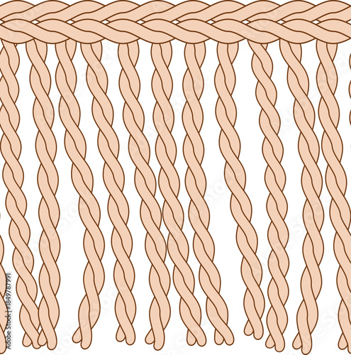 Braided rope border with hanging twisted threads