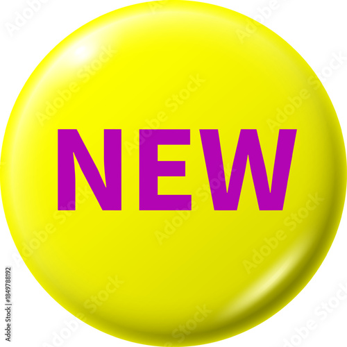 Yellow shiny button displaying NEW product update