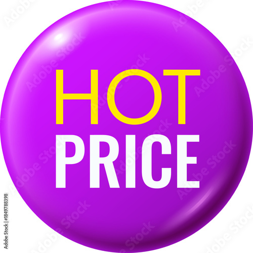 Purple glossy button displaying hot price icon