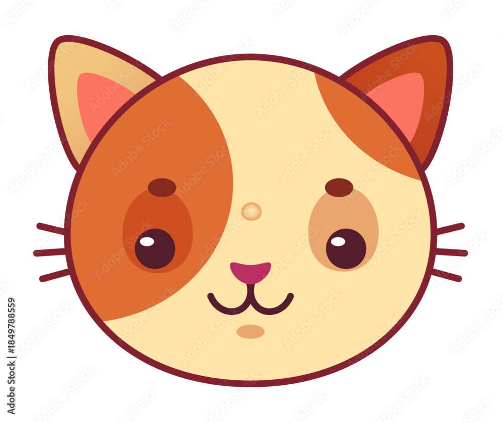 Obraz premium Cute cartoon cat head smiling character illustration