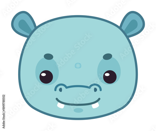 Cute cartoon hippo head smiling character illustration