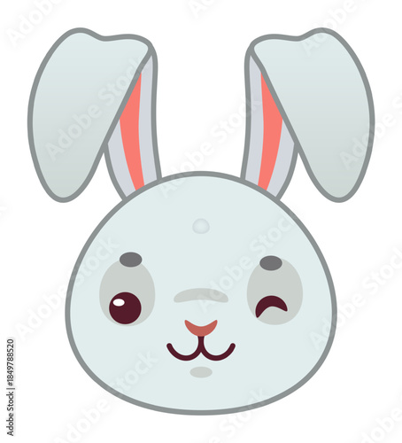 Cute winking rabbit head mascot character illustration