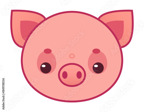 Cute cartoon pig head looking forward with soft colors