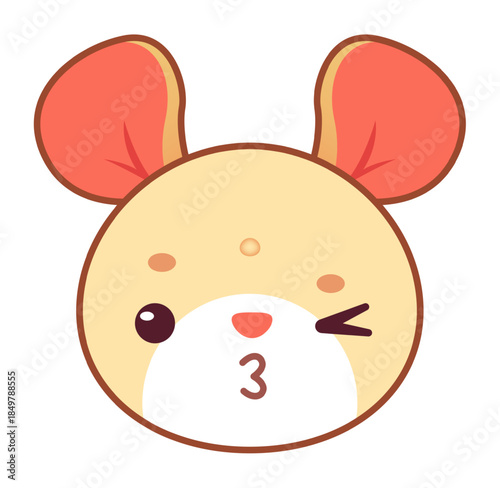 Cute cartoon mouse character winking blowing kiss