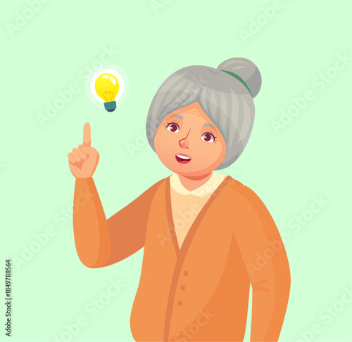 Senior woman having a creative idea pointing lightbulb