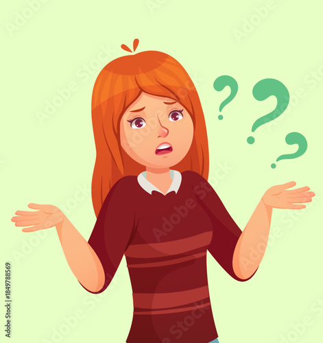Woman feeling confused asking many questions