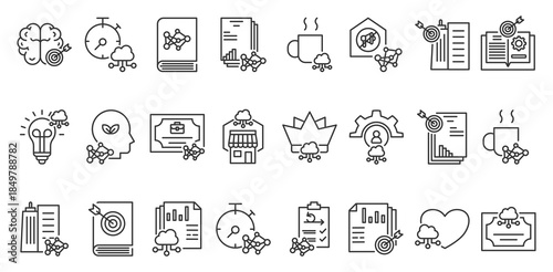 icon pack corporate oversight creative outline vector style for business management governance compliance monitoring risk strategy leadership performance audit transparency accountability innovation