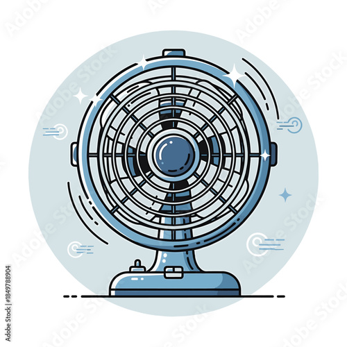 Modern electric fan providing cool air flow for hot summer days