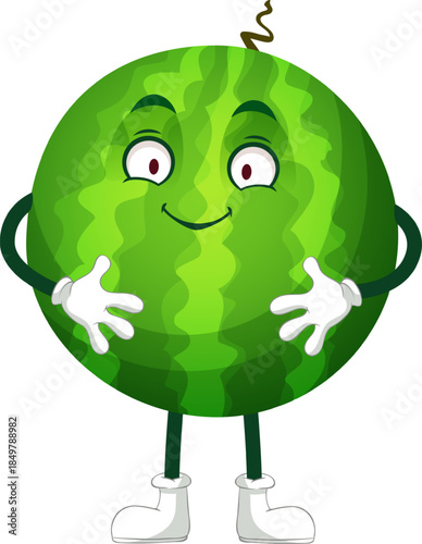 Watermelon cartoon character smiling and standing