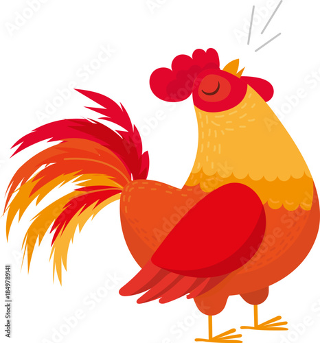 Cartoon rooster crowing signaling morning awakening