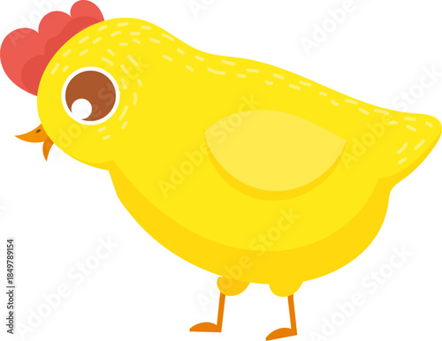 Yellow chick looking down on white background