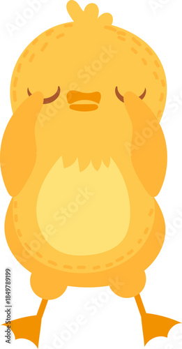 Little yellow chick covering eyes feeling shy