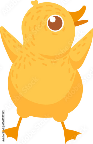 Yellow duckling raising wings celebrating cartoon happy