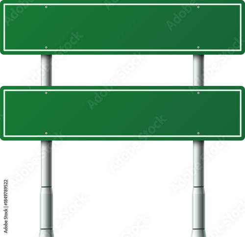 Blank green road signs indicating direction or information