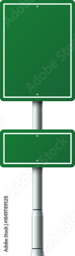 Blank green road signs providing navigation information