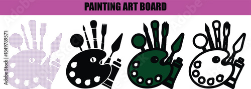 Painting canvas board silhouette, modern line art and dotted vector style, clean black outline art board isolated on white background for creativity, art tools, and design projects